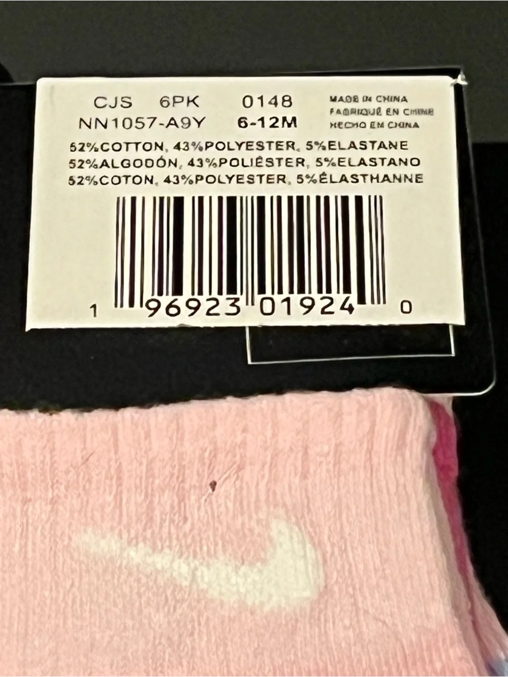 Nike Baby Socks Ankle 6pk Lightweight  Girls 6-12 months NWT